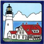 Lighthouse Tile Wall Plaque, Hand Painted Nautical Tiles, Trivets by Besheer Art Tile, Portland Head Lighthouse