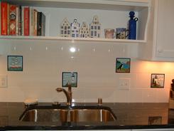 Hand Painted Tiles with a Nautical Theme insatlled in a Kitchen Backsplash, Hnad Painted Tile by Besheer